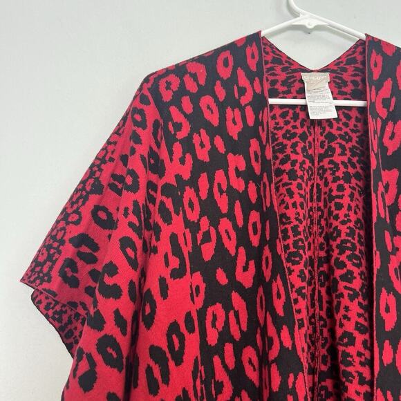 Chicos Womens S/M Animal Jacquard Black and Red Open Front cardigan Boho Resort - Picture 9 of 15